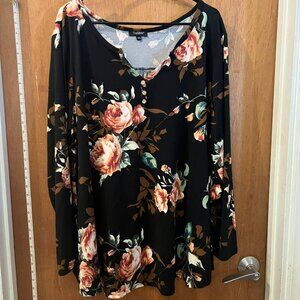 Size 4X - Tralilbee - Black and Pink Floral Knit Pullover